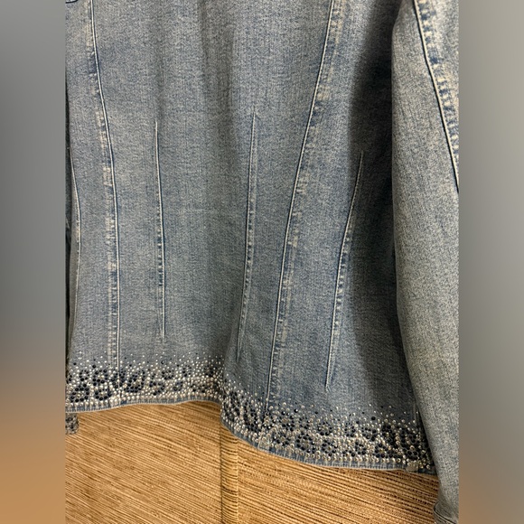 Christine Alexander Rhinestone Bling Blue Denim Jean Jacket Women Size Large - Picture 12 of 13